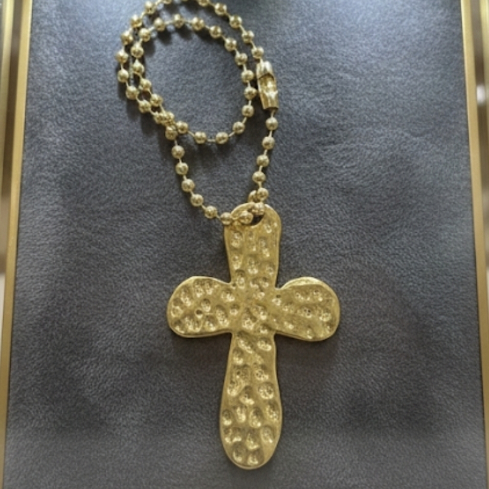 Bag Charm Gold Cross Vintage Hammered Style Medium